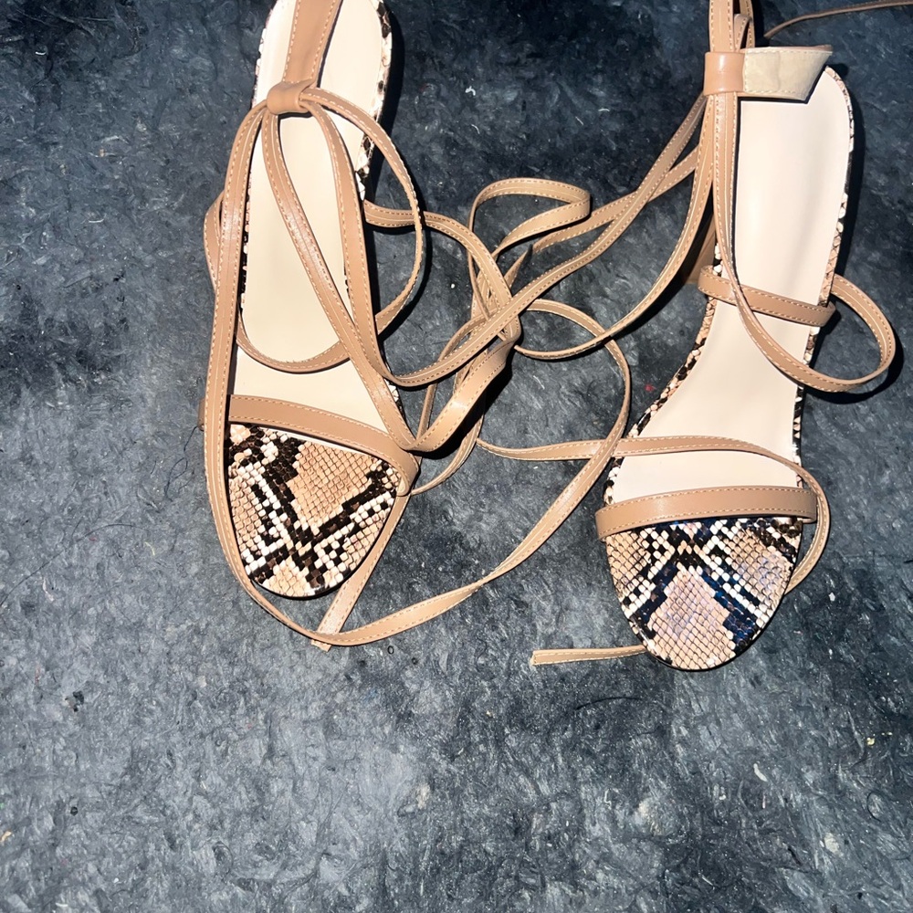 Women's Tan and Snake Print Sandals